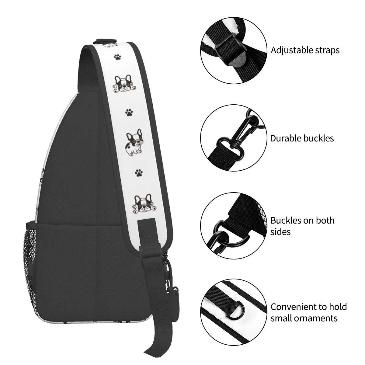 Bulldog cão pequeno Sling sacos peito Crossbody ombro Sling mochila esportes ao ar livre mochilas animais impresso sacos