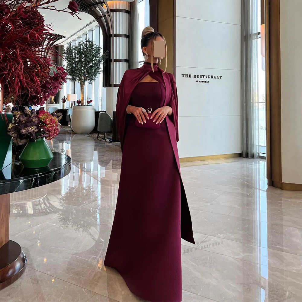 

Customized Burgundy Evening Dress High Quality Prom Dress Strapless with Satin Shawl Zipper Back Banquet Occasion Gowns 2025