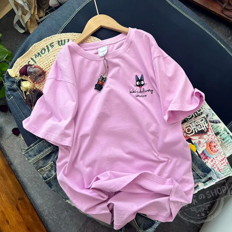 تي شيرت ياباني كانجي مطبوع عليه رسوم كرتونية لطيفة Y2K تي شيرت صيفي قصير الأكمام برقبة دائرية من القطن تي شيرت بأكمام قصيرة ملابس كاواي فضفاضة للمراهقين #5