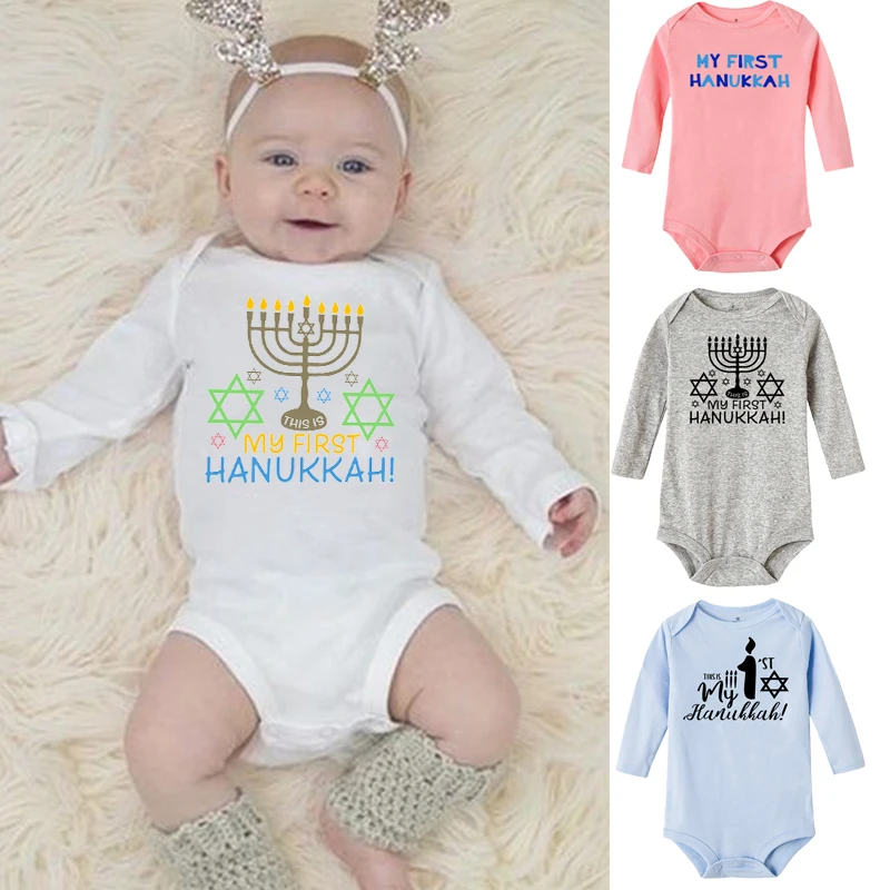 My First Hanukkah Chanukah Newborn Baby Rompers Infant Long Sleeve Jumpsuit Boy Girl Jewish Holiday Bodysuits Festive Clothes
