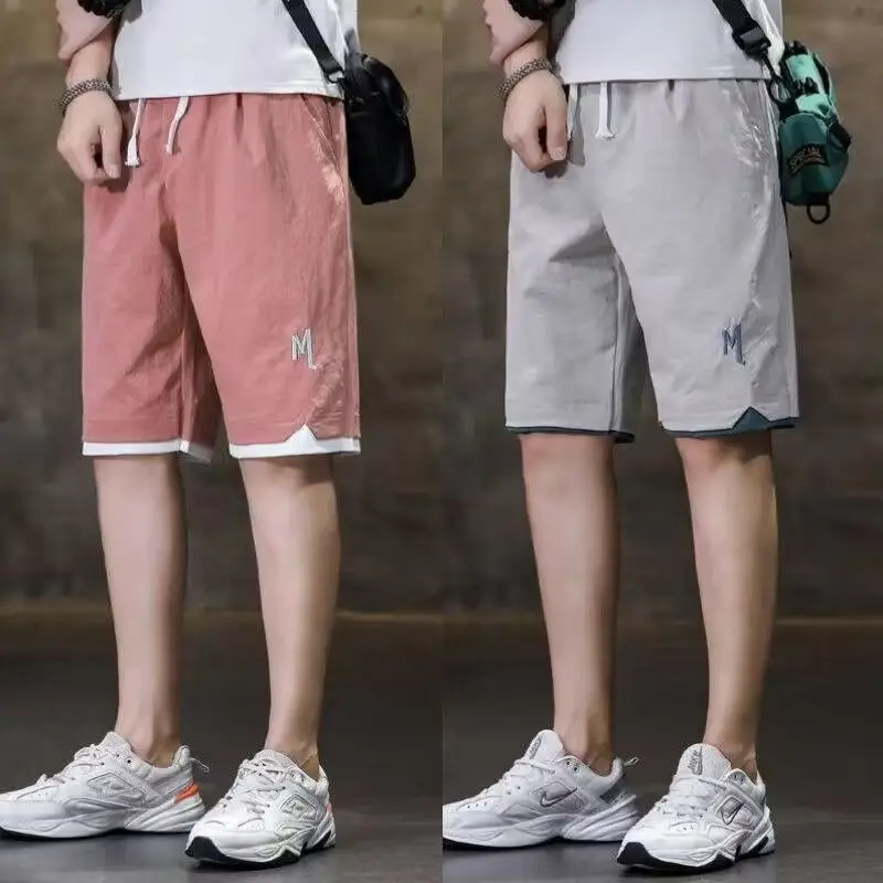 Casual Ice Silk Classic Pocket Shorts Men Wear Thin Loose Fashion Waist Drawstring Street Casual Summer Five Cent Short