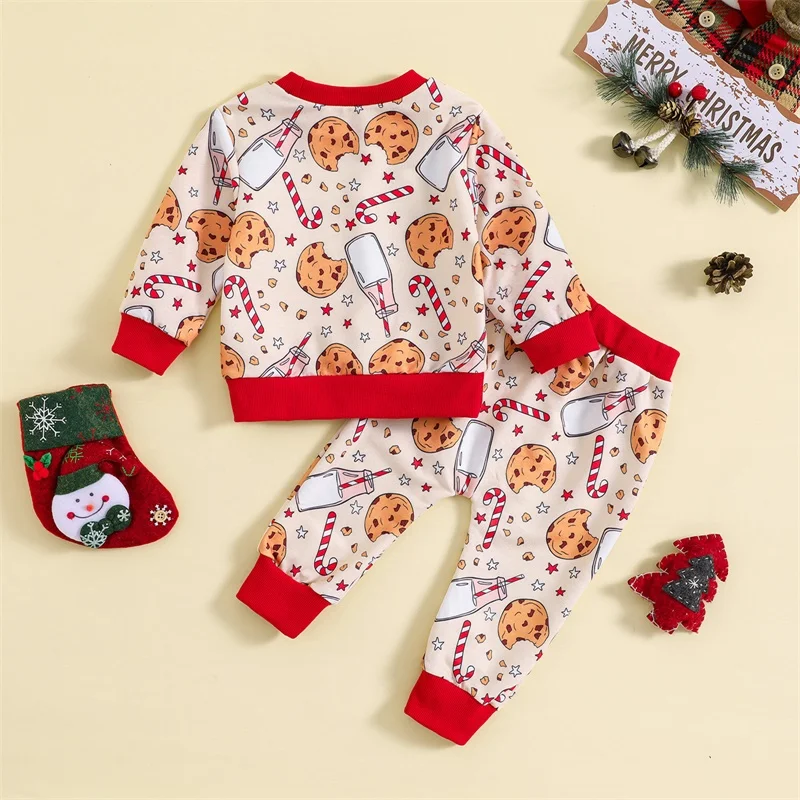 2023-08-14 Lioraitiin 0-24M Toddler Boys Girls Christmas Clothes Set Cookie Milk Print Long Sleeve Sweatshirts Long Pants Outfit