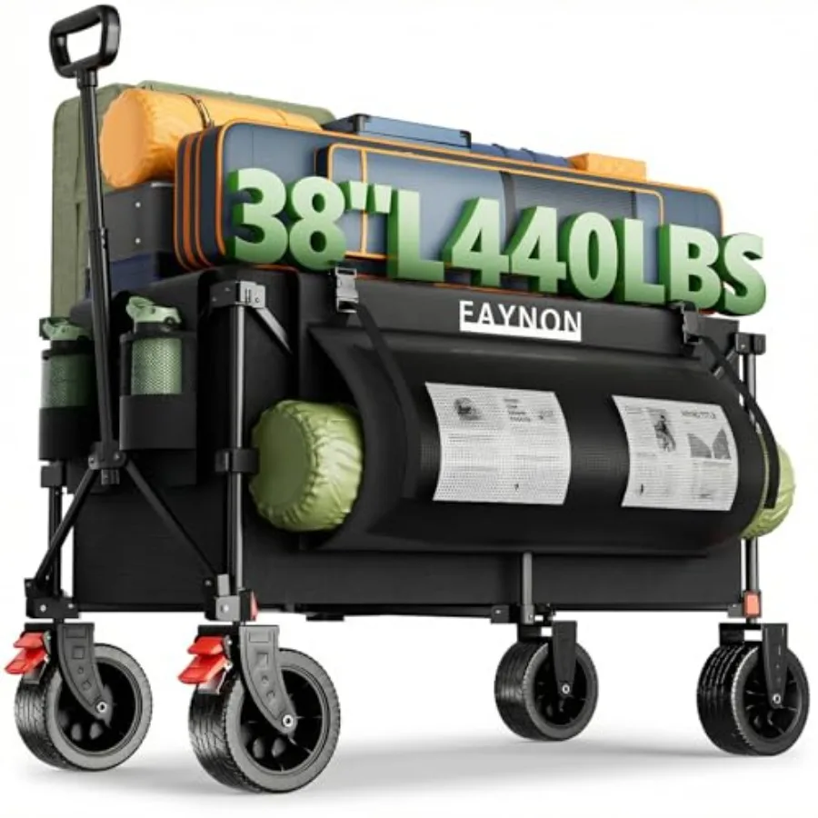 

38 L Heavy Duty Collapsible Wagon 440lbs Load 220L Ccity Folding Utility Cart with Side Storage Pockets 15lbs Lightweight Rolli