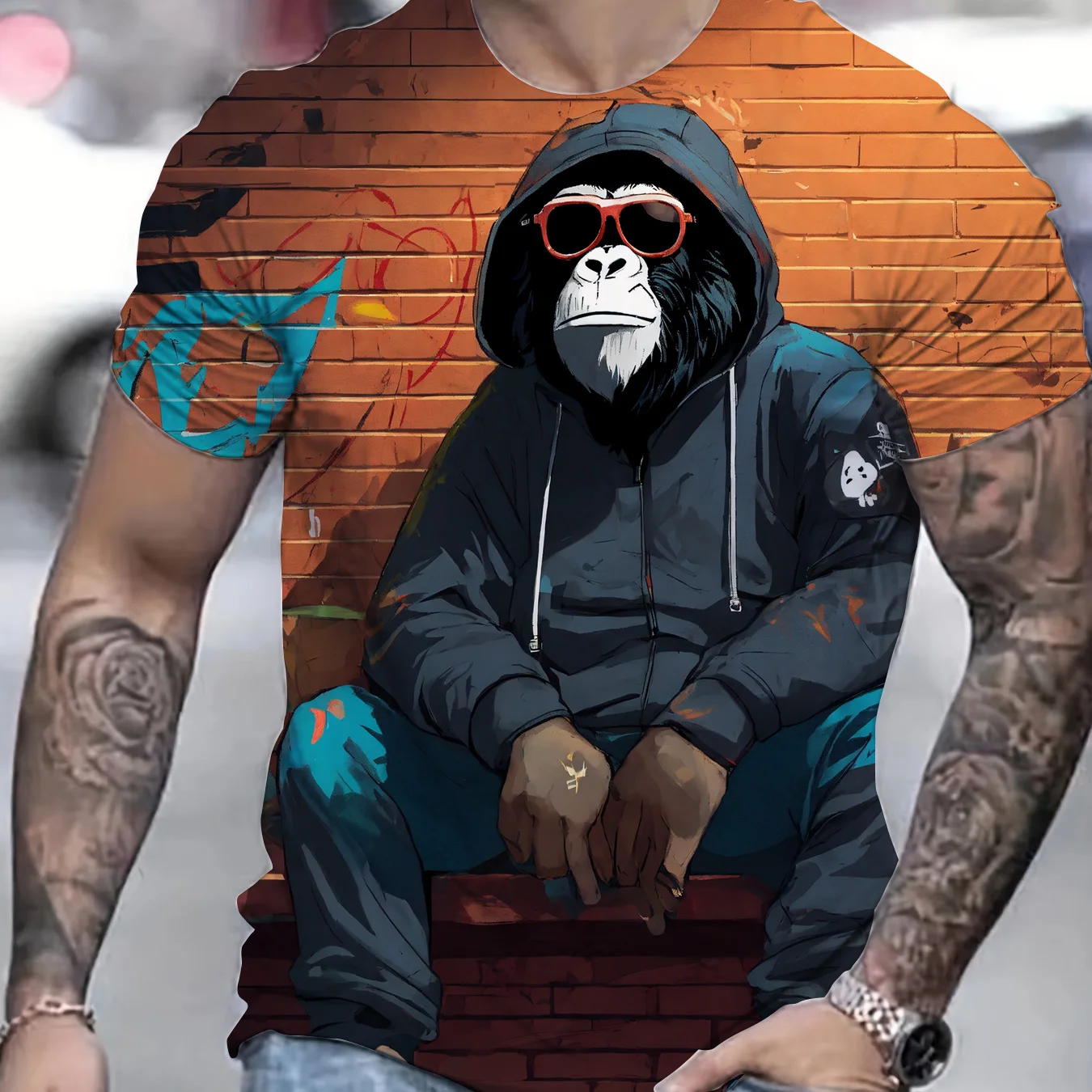 Fashion Hip Hop Cartoon Monkey Graphic Print T-Shirt Personalised Design Men's T-Shirts Casual Streetwear Short Sleeve Clothing