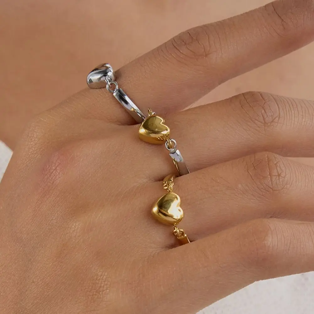 패션 리버시블 하트 반지 투톤 스테인리스 스틸 손가락 참 미니멀리스트 시크 메탈 반지 선물용