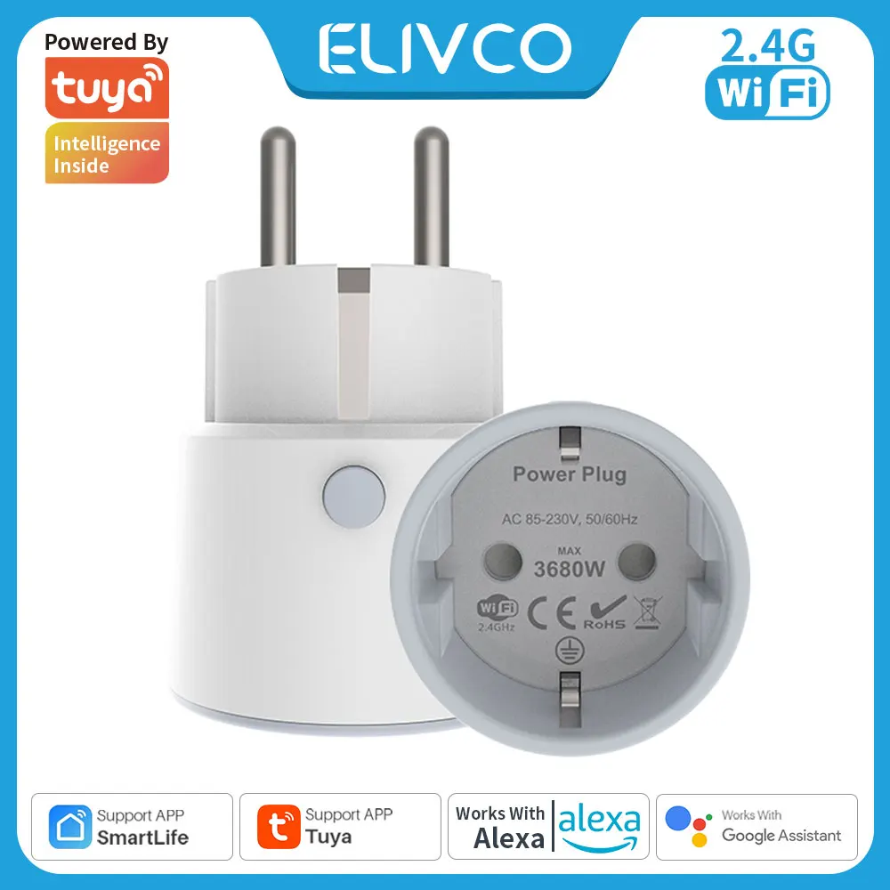 

Tuya WiFi Smart Plug 16A EU Socket Remote Control Power Monitoring Compatible with Google Alexa Voice Control Home Automation