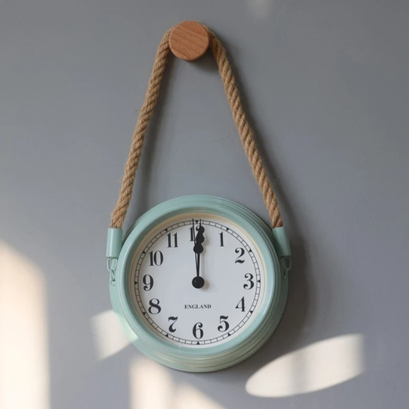 Nordic Silent Wall Clock Retro Simple Metal Clock Creative Quartz Hanging Rope Wall Clocks Living Room Watch Home Decoration