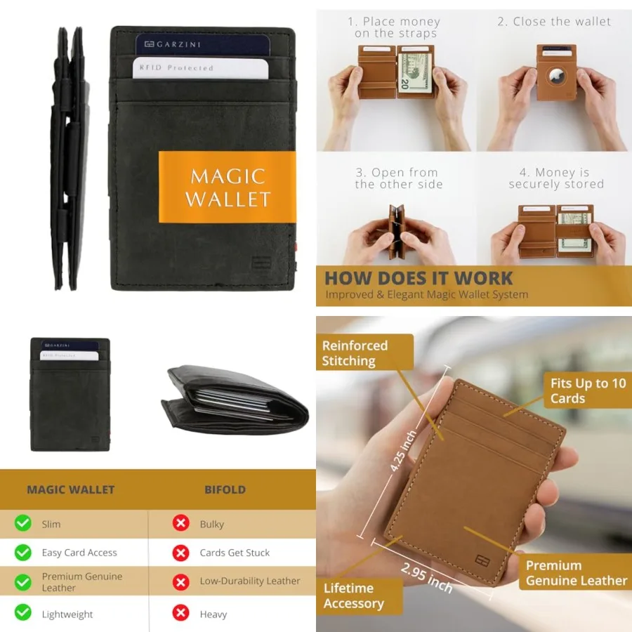 

Magic Wallet For Men, Minimalist Wallet with RFID card holder, Leather Wallet for 10 cards