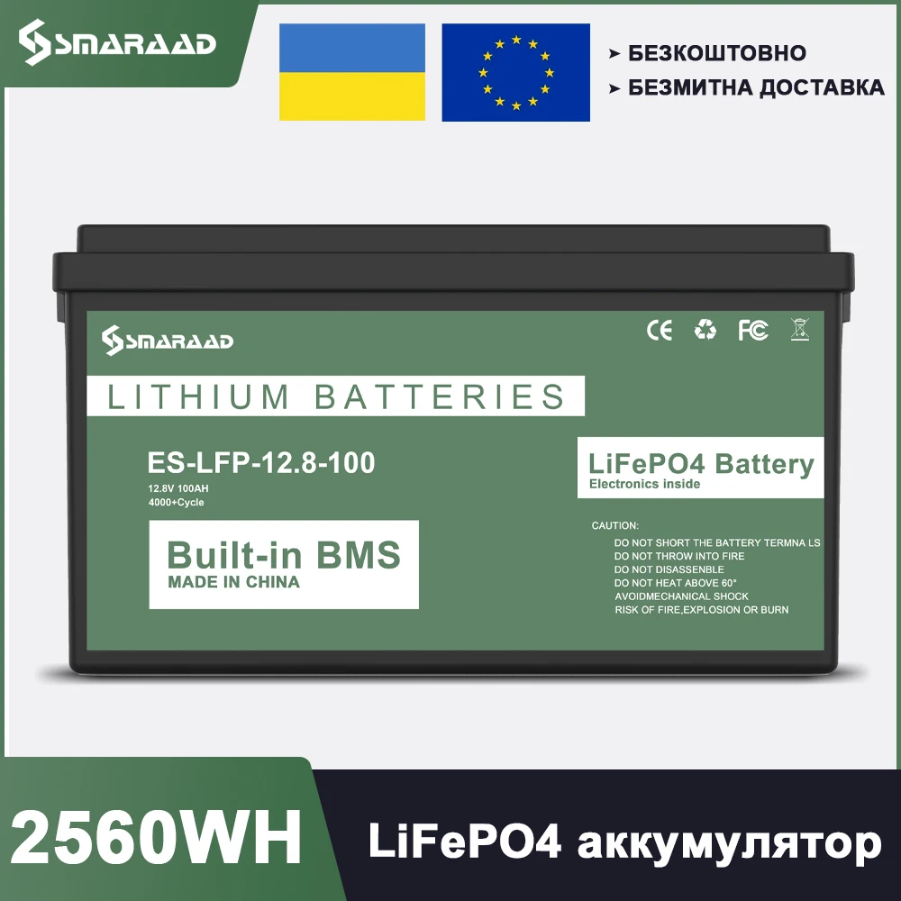 Батерія 12V 100Ah LiFePo4 24V 100Ah батерія літового залізного фосфату, вбудована BMS 4000+cy, безподаткова доставка