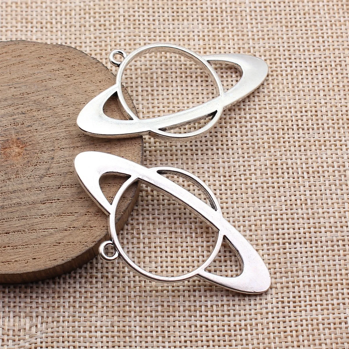 2pcs 58x31mm Antique Silver Color Hollowed-Out Planet Pendant Zinc Alloy DIY Jewelry Findings Bulk