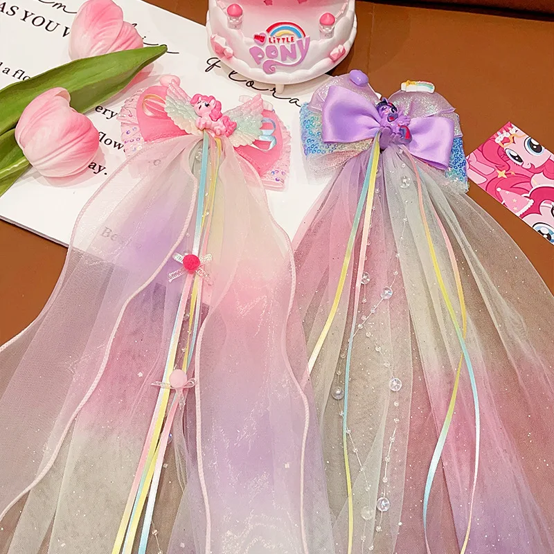 

My Little Pony Hair Clip Cartoon Little Girl Super Fairy Princess Bow Floating Veil Hair Accessory That Doesn't Damage Hair