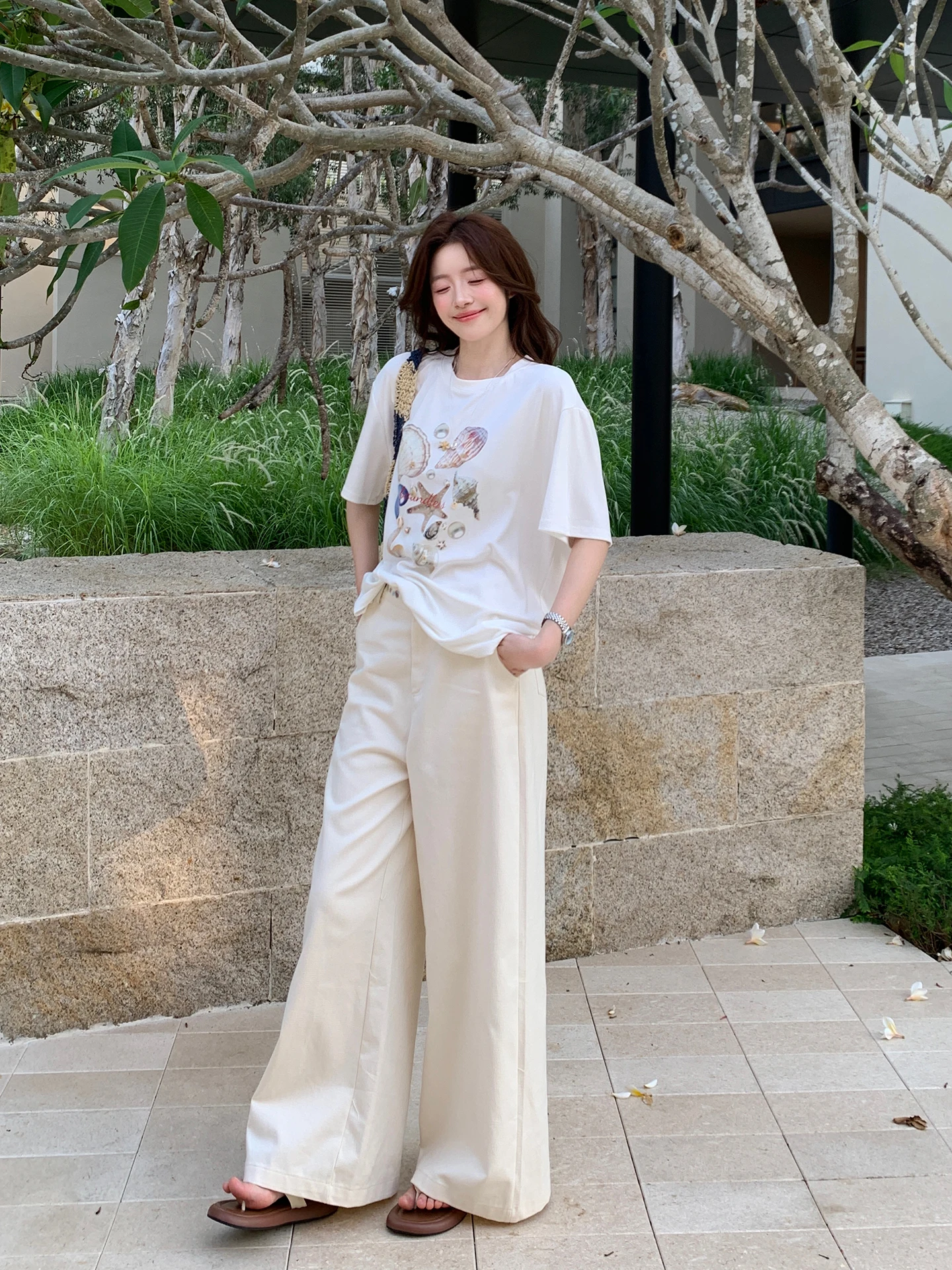 High Intelligence Loose Casual Korean Style Short Sleeve T-Shirt Star Sea  Collection Comfortable Breathable Cotton Blend