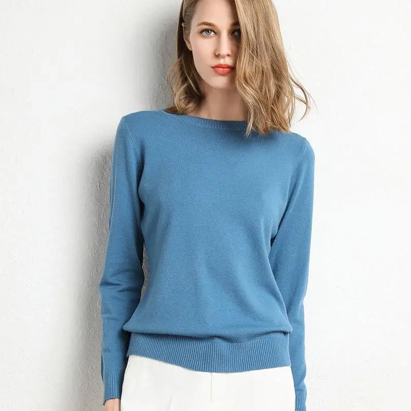 

Women's Sweater Knitted Round Neck Long Sleeved Black Pullover Korean Casual Solid Color Top 2023 Autumn and Winter New