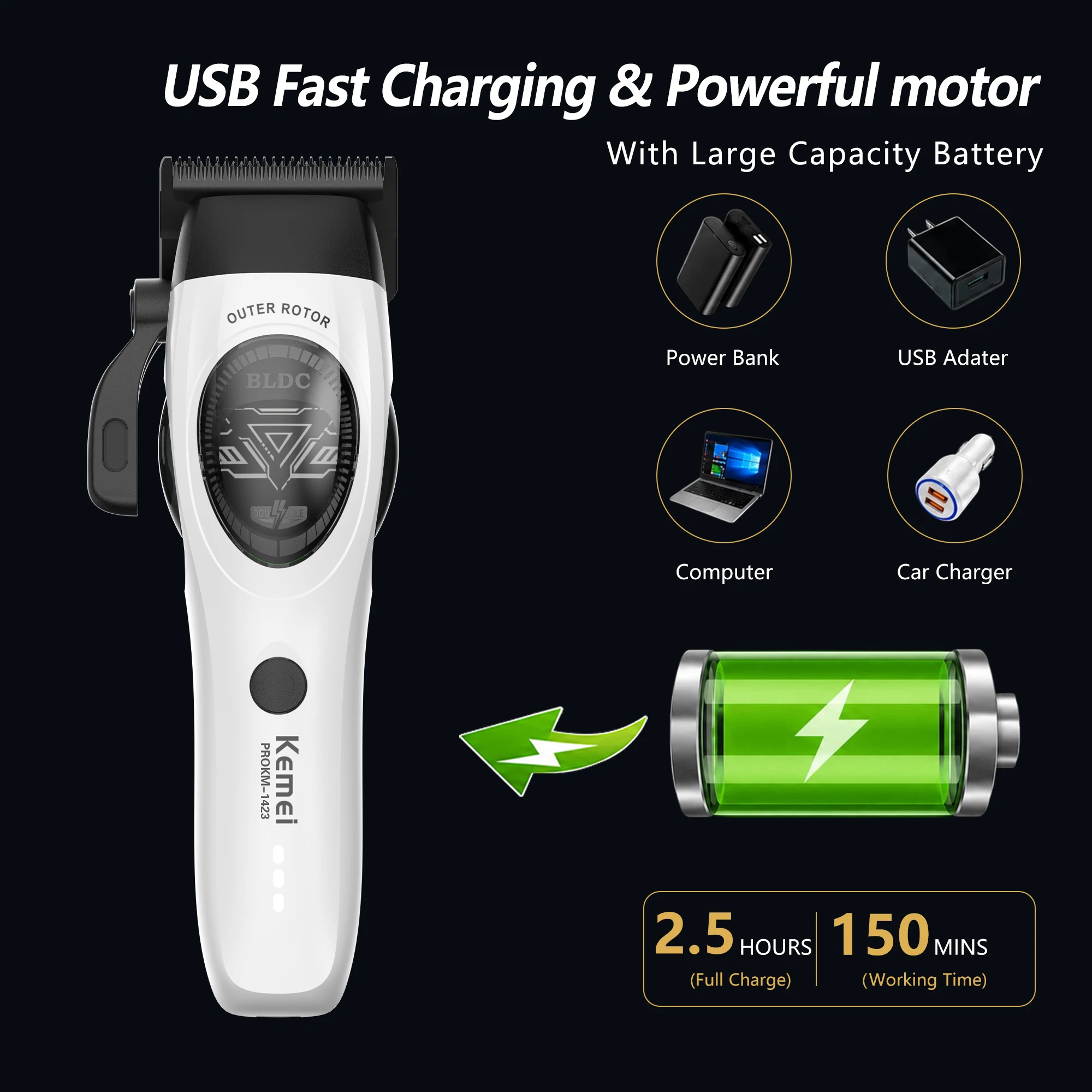 Kemei Hair Clippers Professioal 10000 Rpm Type C Clipper Barber Set Original Shaving And Hair Removal Appliances