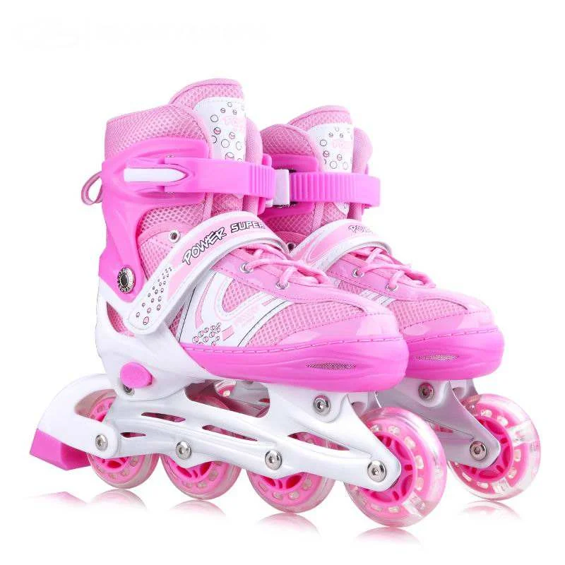 Fabrikpreis Günstige Kinder Kinder Quad Inline Rollschuhe 4-Räder verstellbare Inline-Skates LED-Licht Jungen Mädchen Rollschuhe