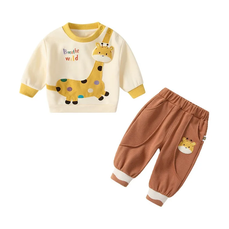 Newborn Baby Costume Cute Cartoon Giraffe Cartoon Small Round Neck Top leg binding pants Two Piece Set for 1-3 Years Boys Girls