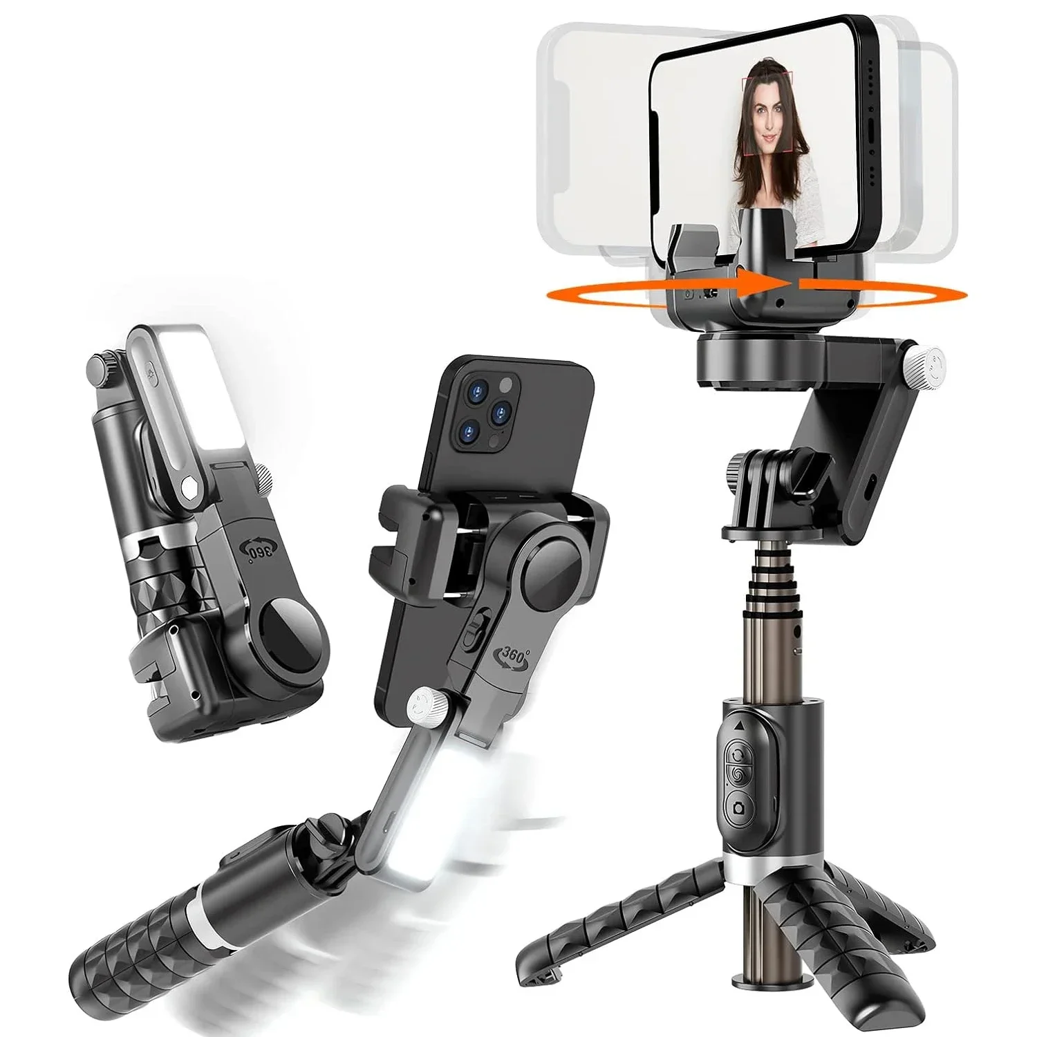 

360° Rotation Following Shooting Mode 2-Axis Gimbal Stabilizer Selfie Stick Tripod For iPhone Phone Live Tiktok Photography