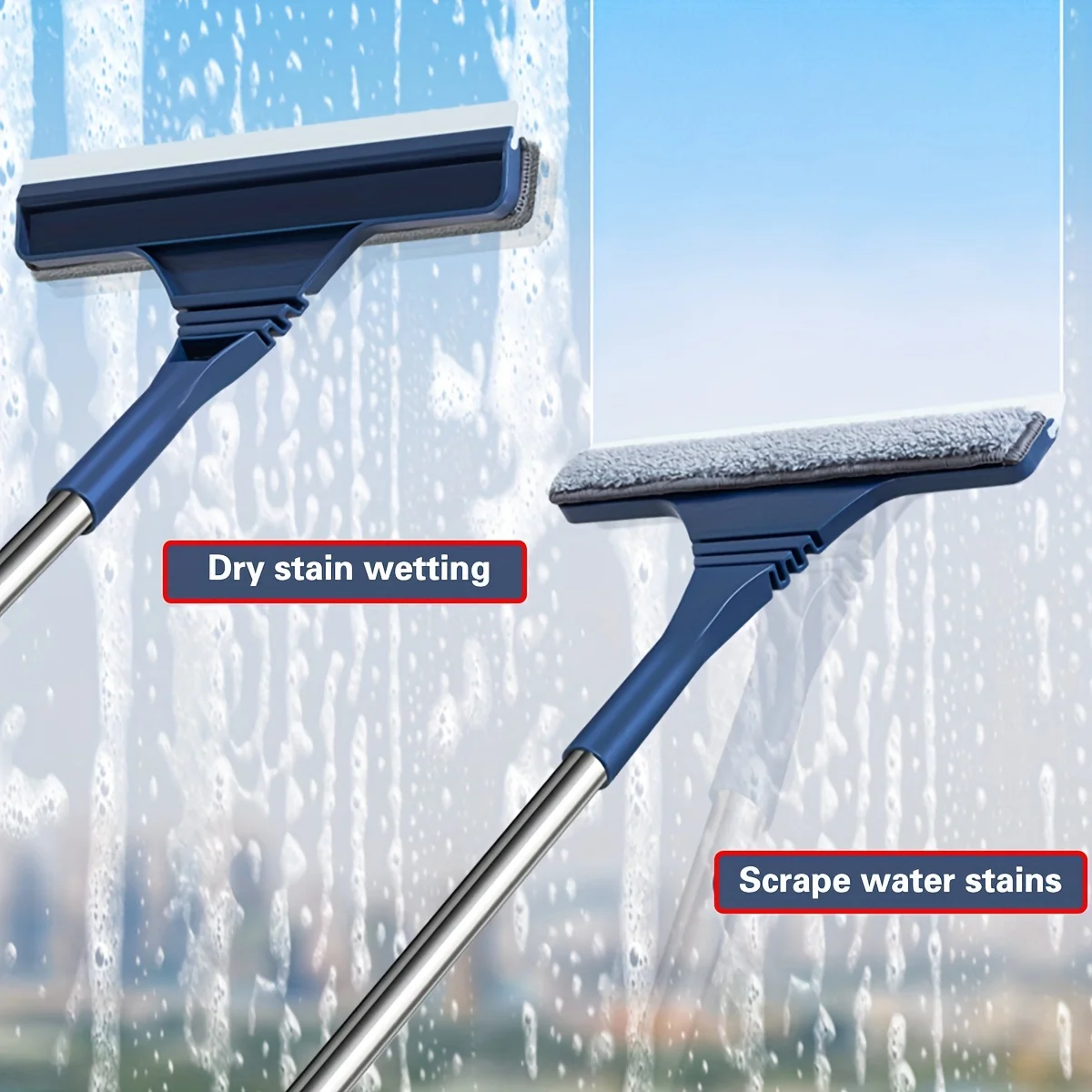 2 In 1 Glass Wiper For Scraping And Washing, Double-sided Window Glass Floor Cleaning Scraper Brush