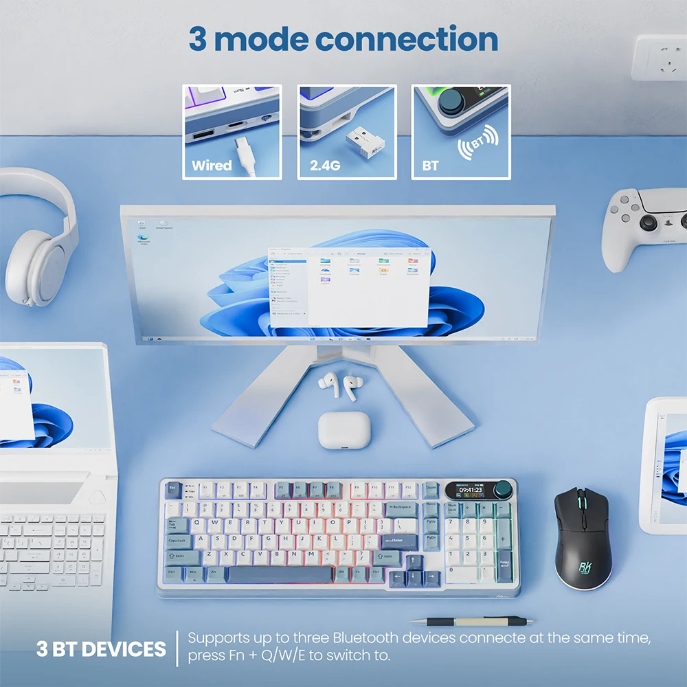 Teclado Mecánico Inalámbrico ROYAL KLUDGER S98 Español con Pantalla TFT Superior, 98 Teclas RGB, Intercambiable en Caliente, Tri-modo, para Gamers 3