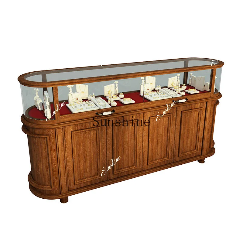 Clothing store oval jewelry Nakajima exhibition table retro glass side cabinet display booth customization  FT