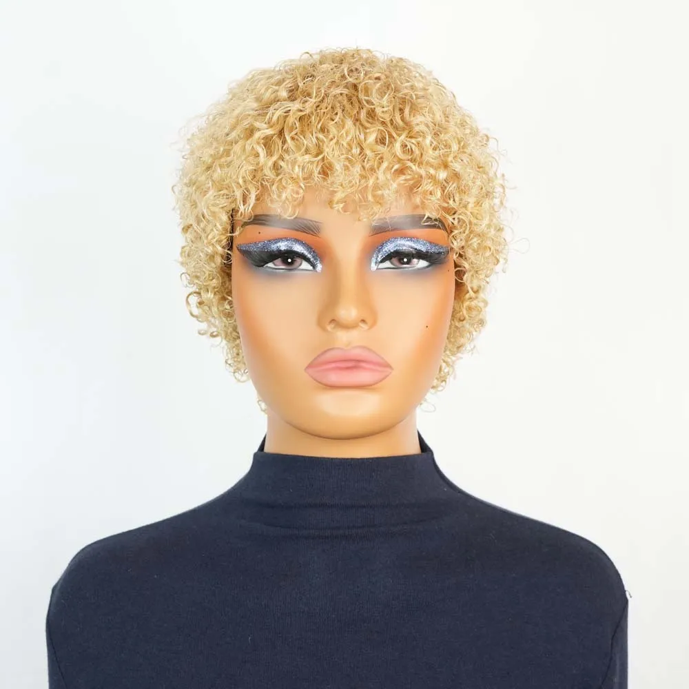 قصيرة عابث الأفرو شعر مستعار شديد التجعد شقراء بوب شعر مستعار مع الانفجارات البرازيلي آلة صنع ريمي خصلات الشعر المستعار الإنسان جيري مجعد للنساء