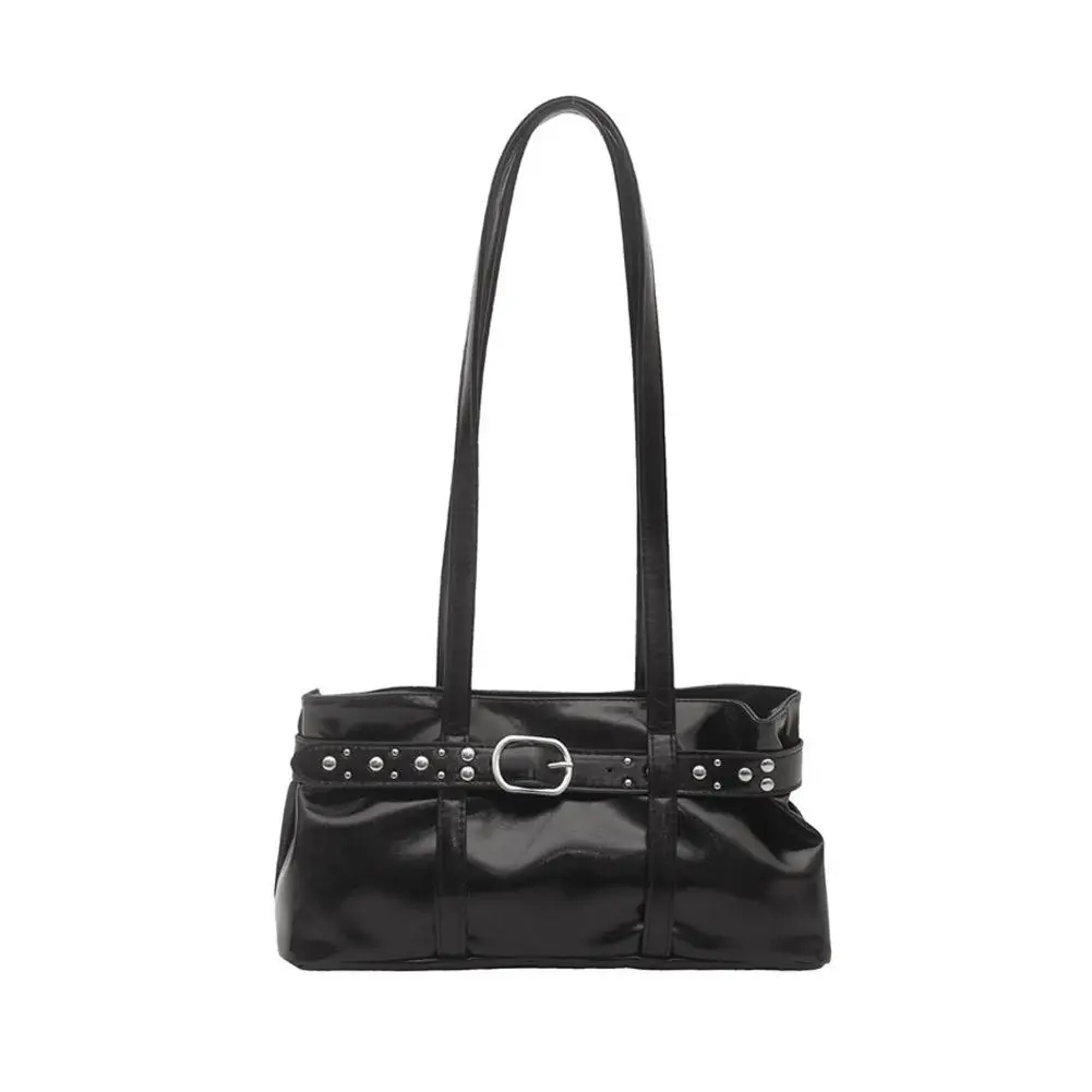 Rivet-Gürtelschnalle, Unterarmtasche für Damen, große Kapazität, einfarbig, Schultertasche, Retro-Handtasche für den täglichen Gebrauch. – Detail 1