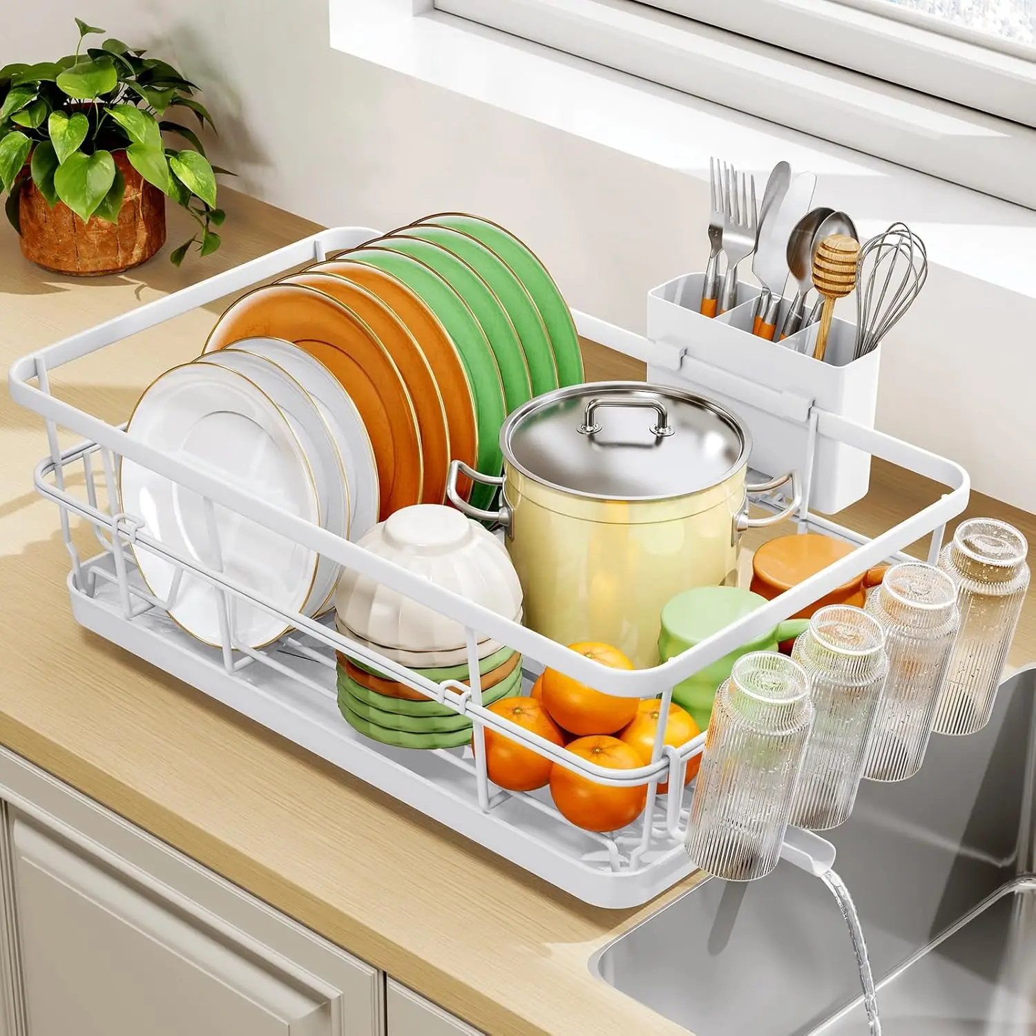 

Сушилка для посуды, подставка для посуды на кухонную столешницу, органайзер для раковины и хранения из нержавеющей стали, 12.4''Ш X 16.5''Д, белая