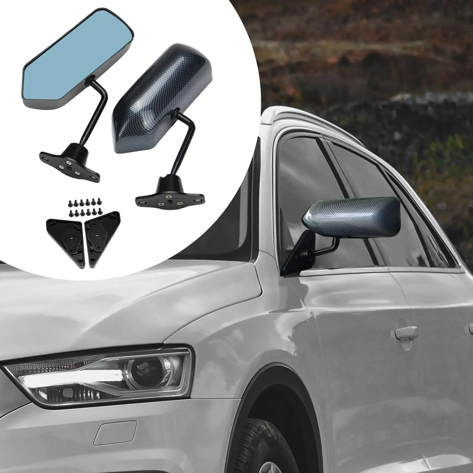 Universal Black Carbon Fibre Car Side Rearview Mirror Manual Adjustment F1 Drift Style for Auto Replacement