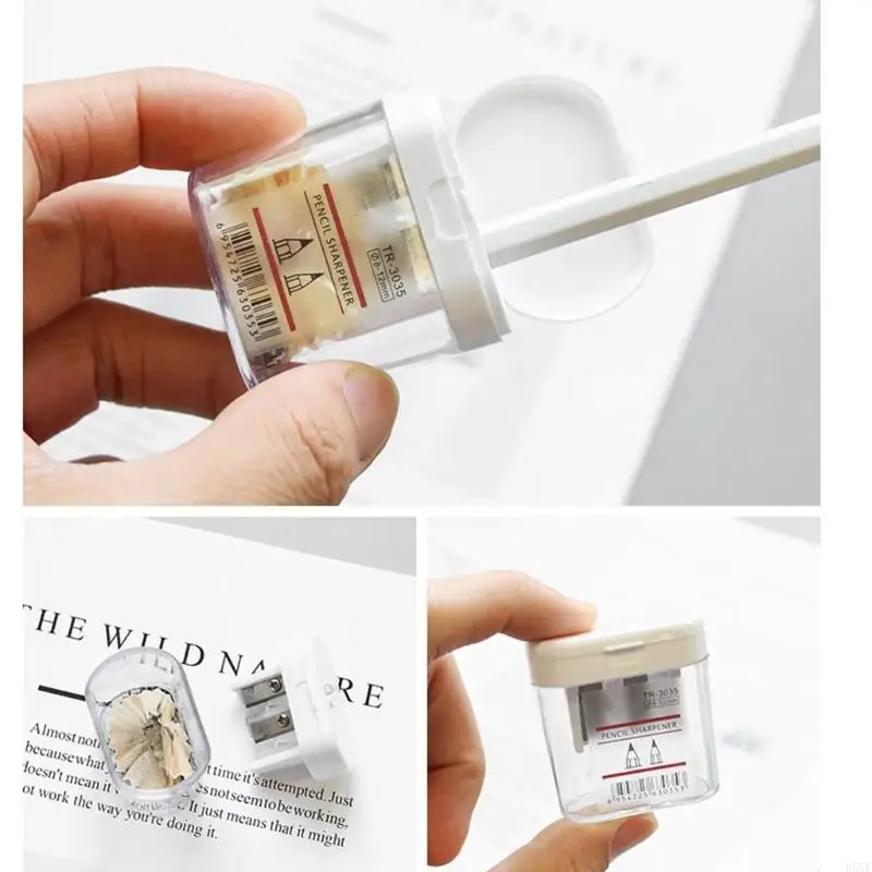 H55F Mini Double Holes Sharpener Portable Clear Clear Pence