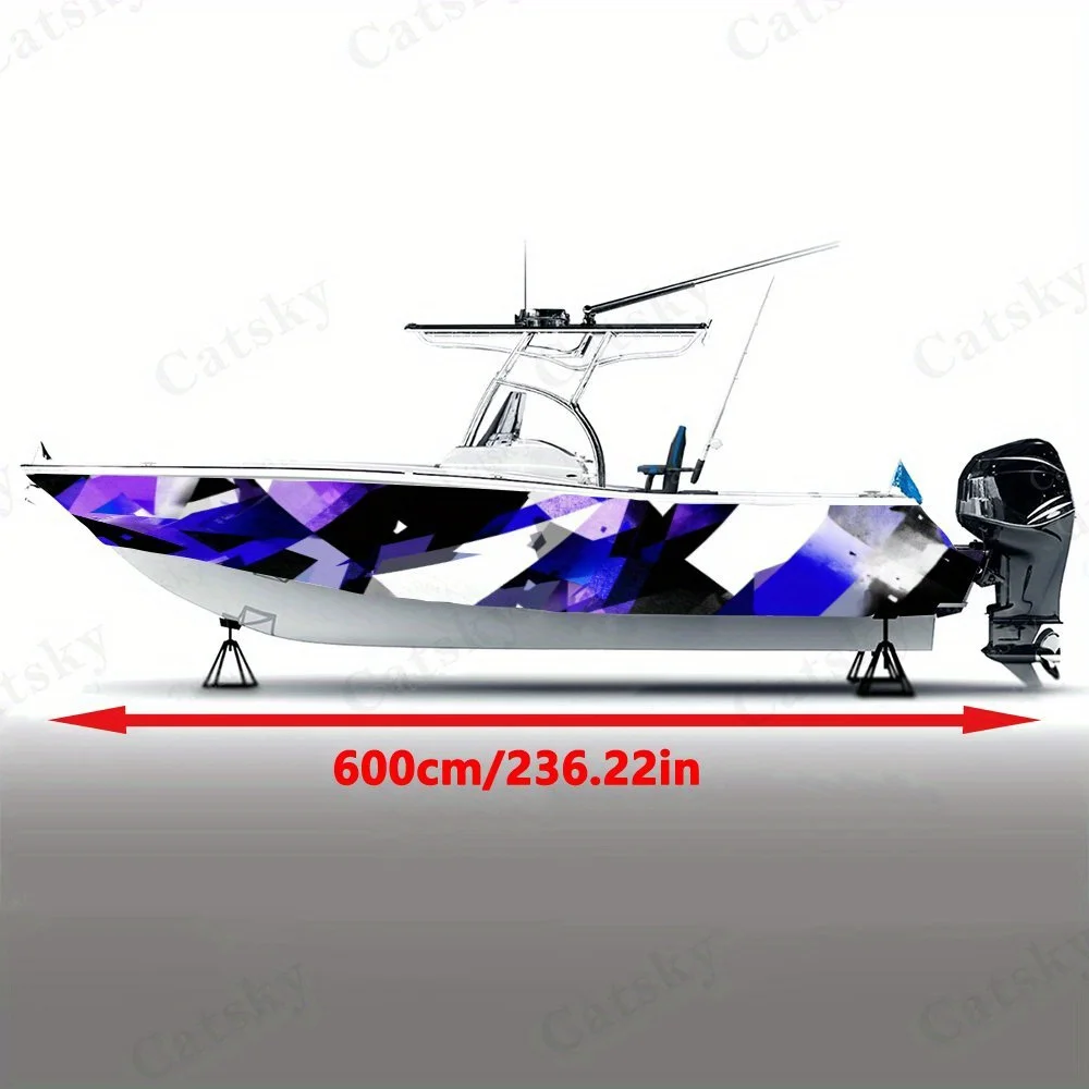 Purple-Blue Diamond Lattice Geometric Stacking Boat Sticker Vinyl Ship Pontoon Deck Boat Fishing Decorative Pontoon Boats Decal