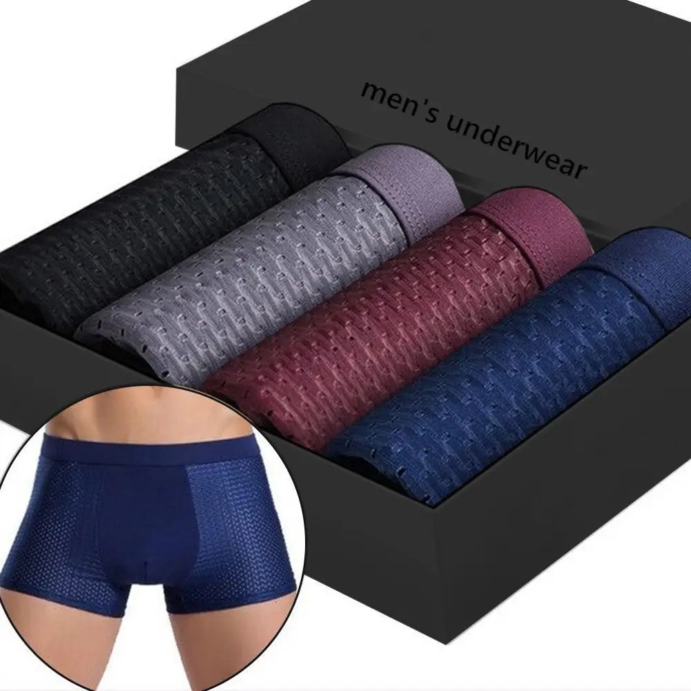 4Pcs/Men\'s Underwear Men\'s Panties Sexy Boxer Mesh Breathable Solid Color Briefs Thin Boxer Comfort Boxer Bamboo Hole Large Size