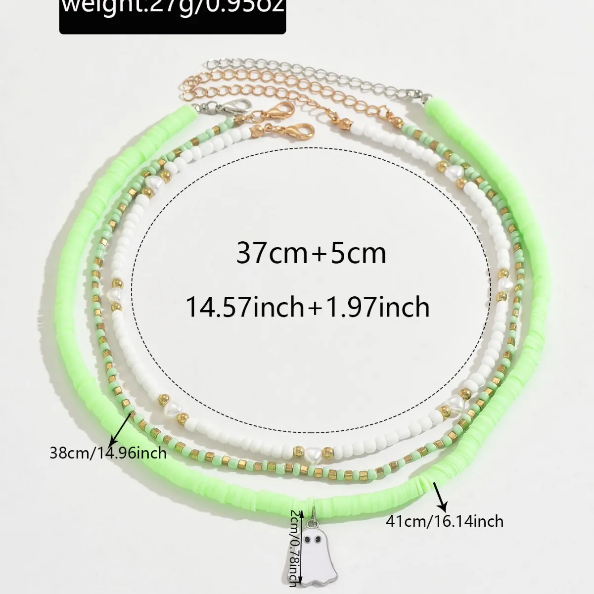 قلادة بوهيمية مطرزة بطبقات مع قلادة شبح الهالوين - قلادة طين سيراميك للنساء مجوهرات قوطية عصرية