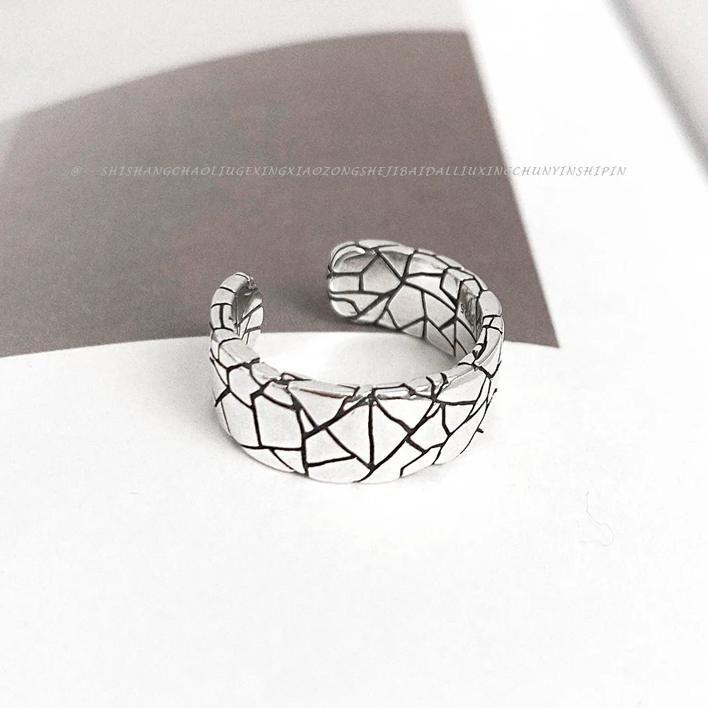 New Arrival! Vintage Wide Stone Pattern Ring for Women, with S925 Silver Band, Korean Style Fashion Jewelry