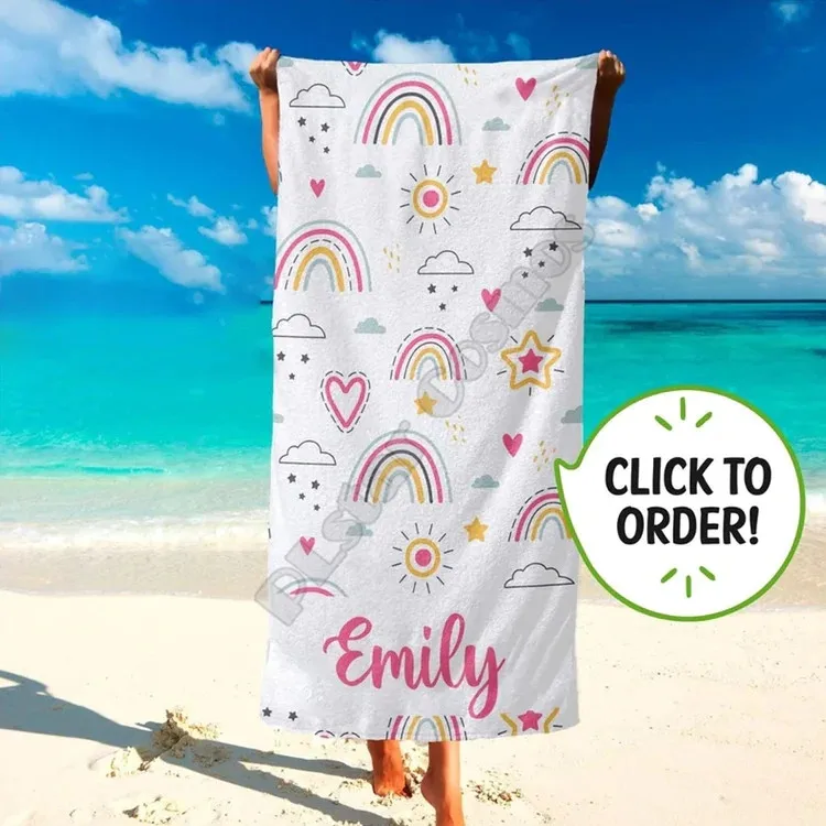 Custom Cute Baby Towel Rainbow Beach Towel, Bride Beach Towel, Kids Beach Towel for Girls