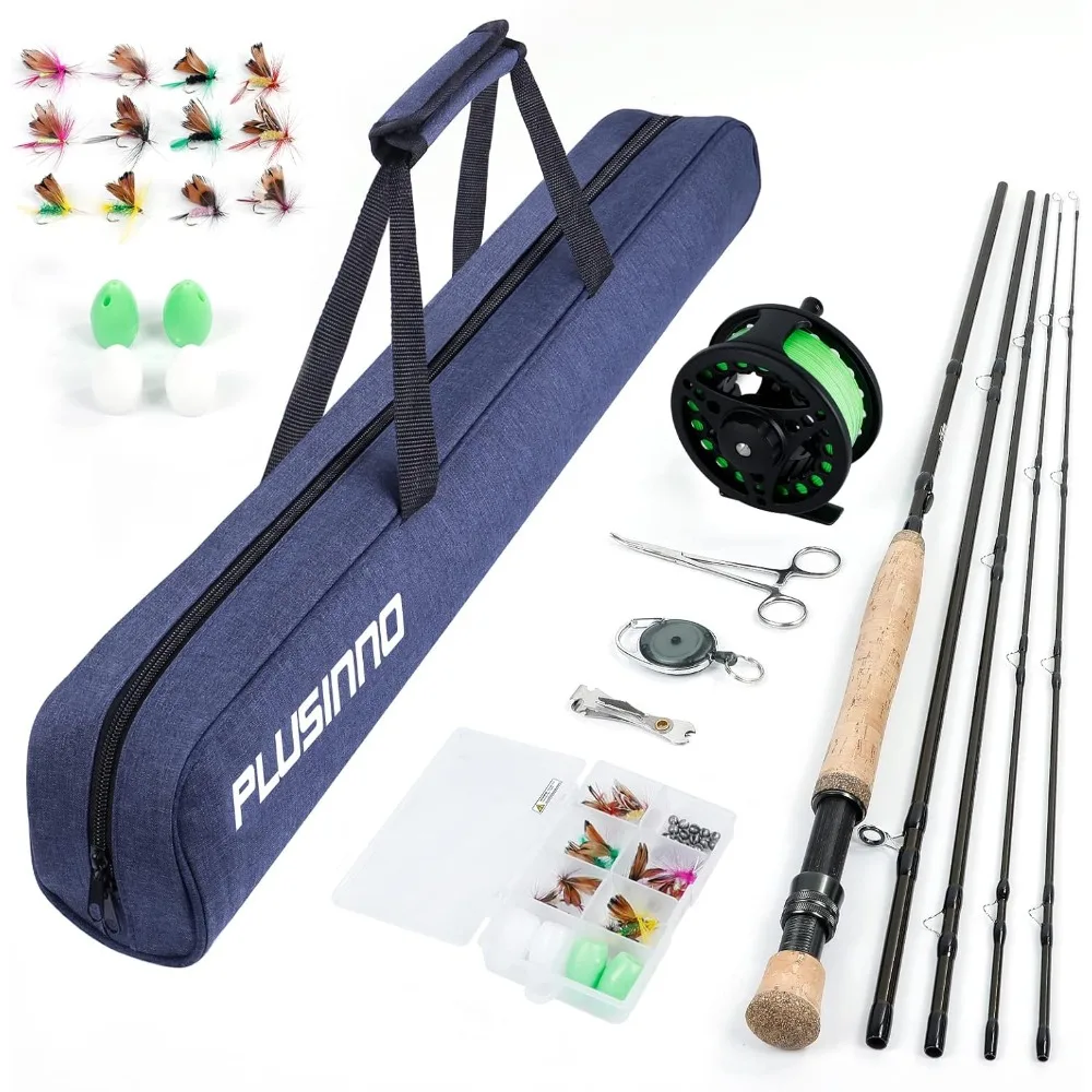 

Fly Fishing Rod and Reel Combo, 4 Piece Lightweight Ultra-Portable Graphite Fly Rod 5/6 Complete Starter Package