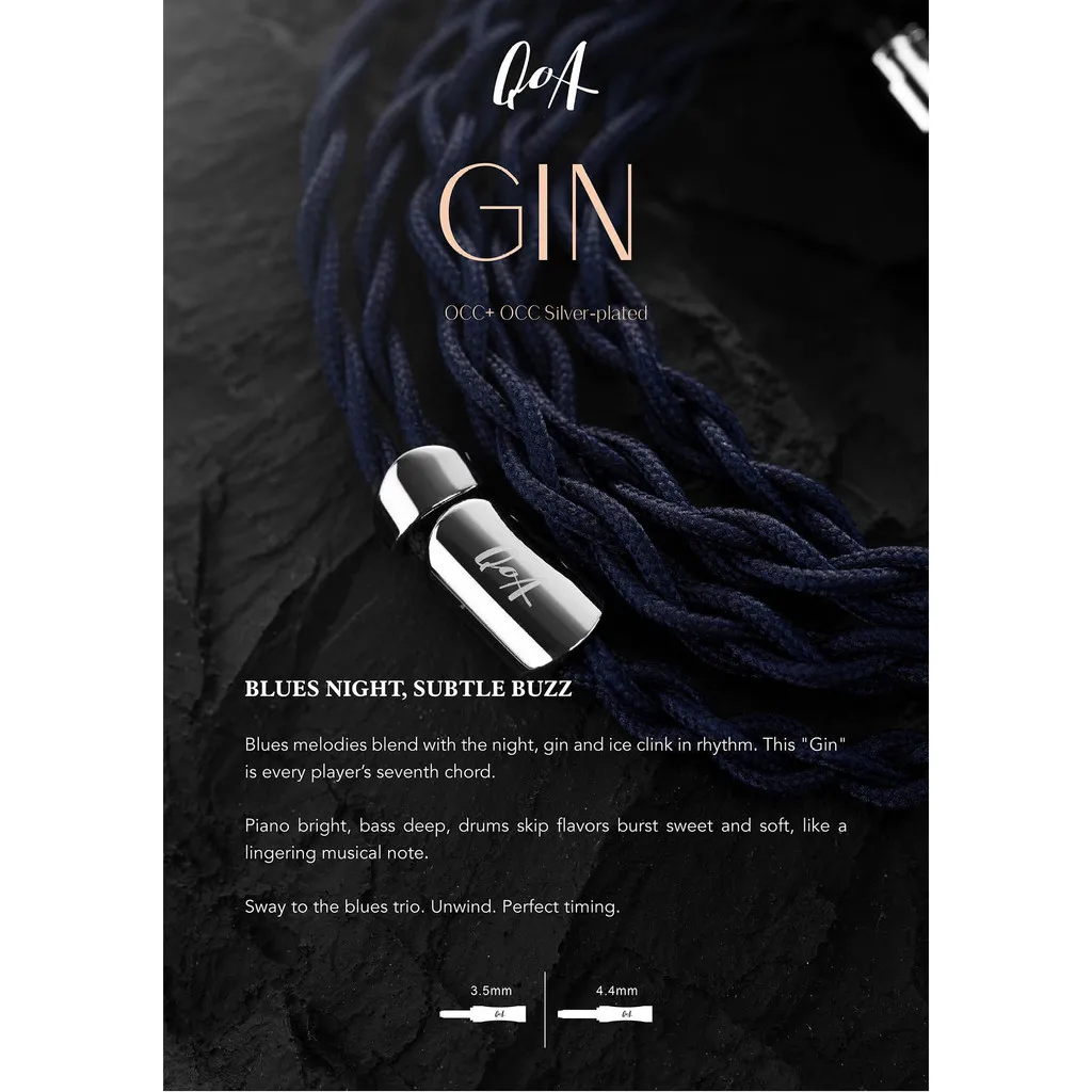 QoA Gin Earphone Cables With 3.5+4.4mm Plug Headphone Wire 0.78mm 2Pin Cable Headest For HiFi Music Gifts Earbuds view 2
