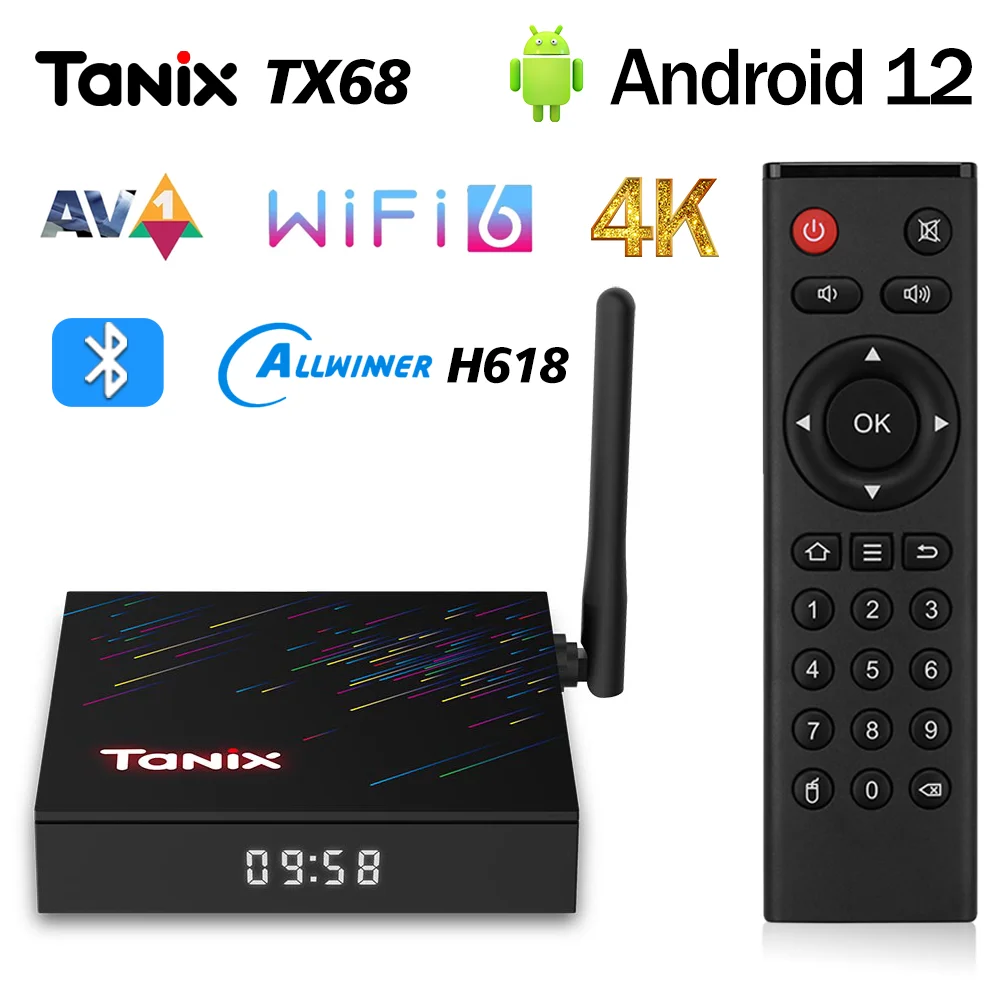 Tanix TX68 TV Box Android 12.0 Allwinner H618 2GB/4GB RAM 16GB 32GB/64GB BT AVI Wifi6 5G Wifi 4K HDR Media Player Set Top Box