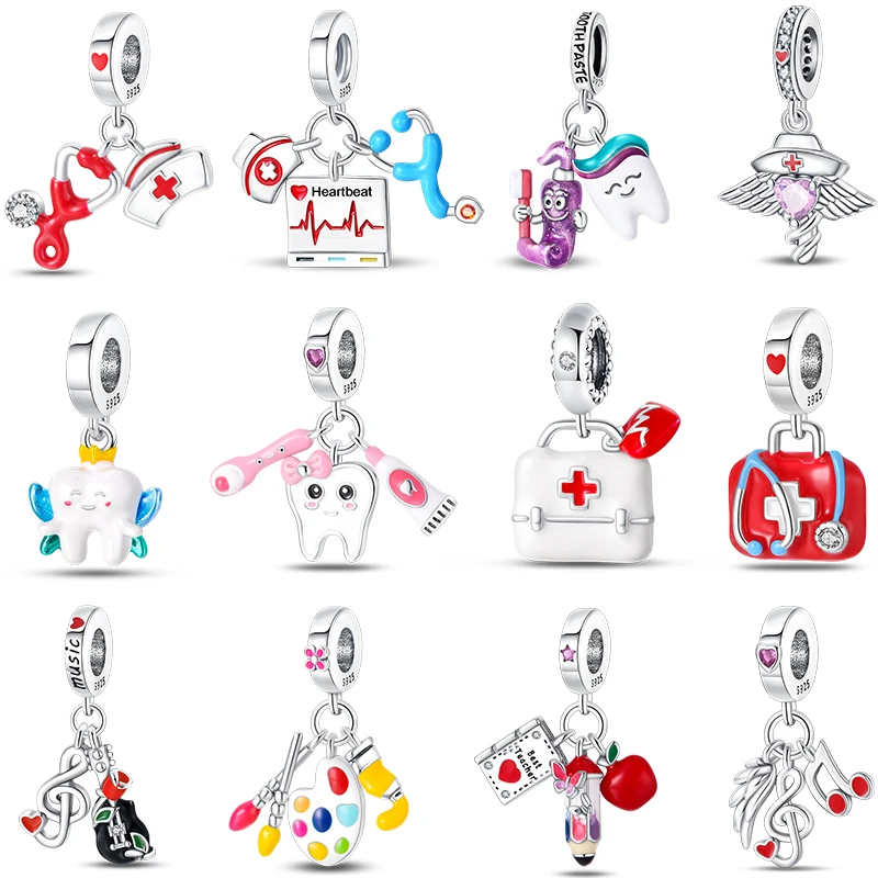 

Professional Series 925 Sterling Silver Doctor Teacher Painter Musician Charms Beads 3mm DIY Fine Jewelry Making