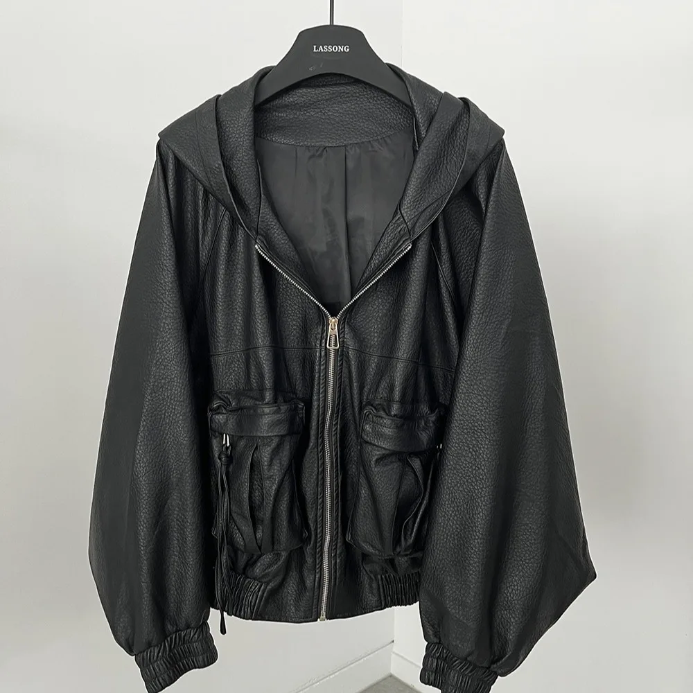 Fall 2026 Casual Style Retro Hooded PU Leather Jacket Women's Coat New Fashion Elegant Short Length Other Material Outerwear