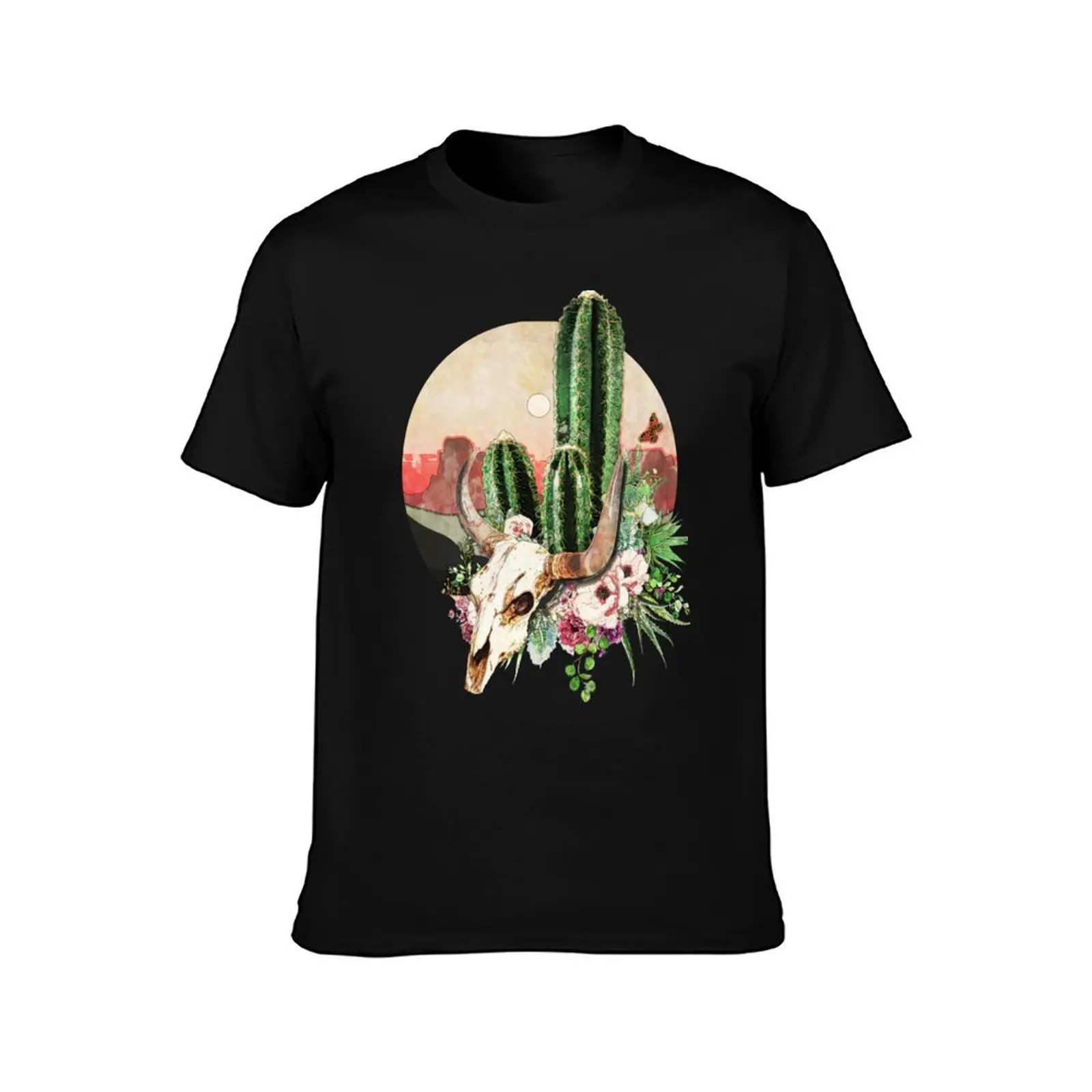 Desert cactus, watercolor cow Skull and succulents plant, catus and flowers T-Shirt Dry Fit Running Short Sleeve Top