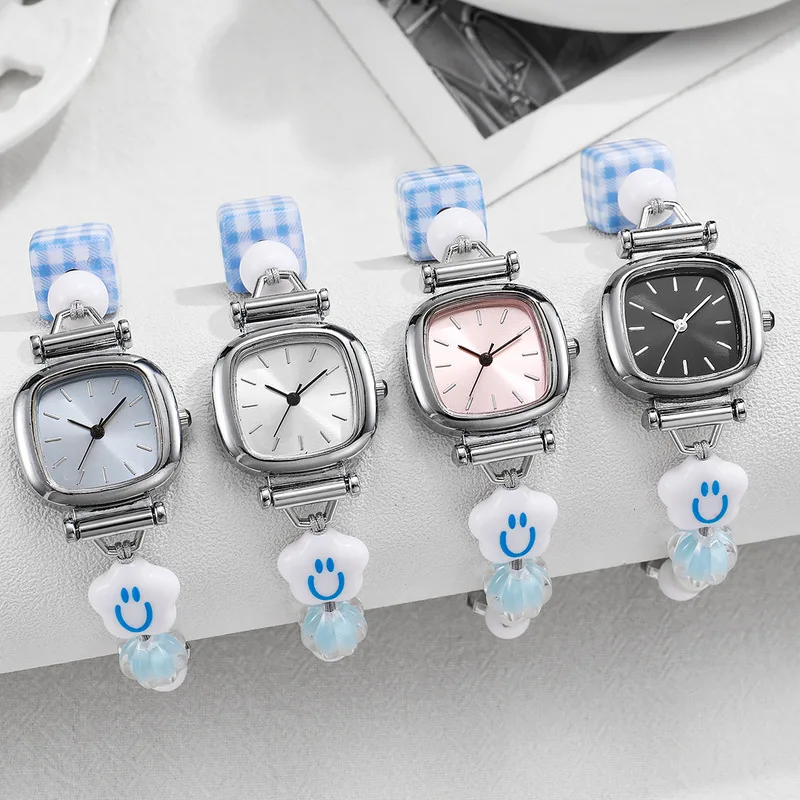 Women's Quartz Watch Vintage Beaded Woven Bracelet Pull Out Strap Small Dial Artistic Forest Style Ladies Wristwatch For Student