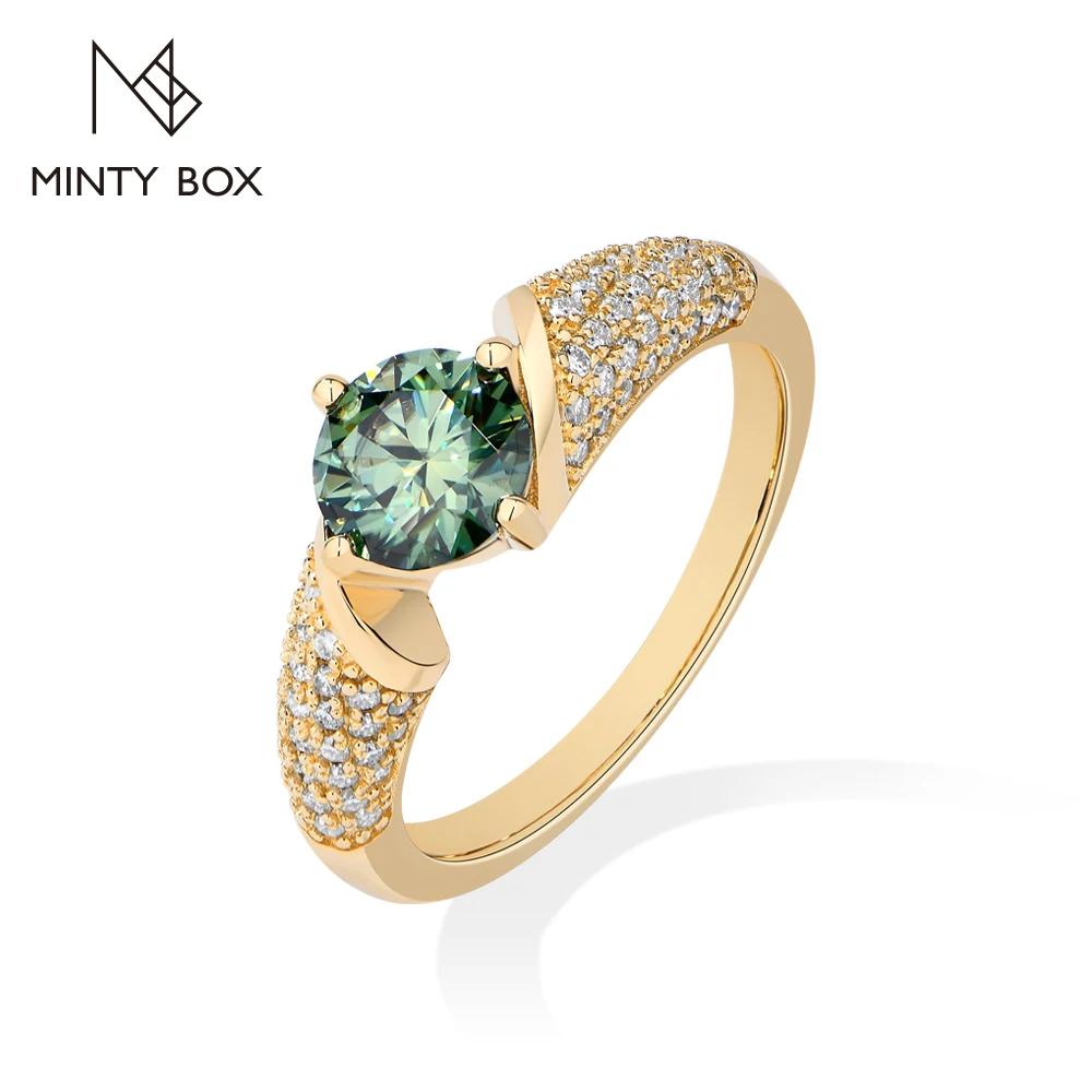 MintyBox Luxury 1.0CT Yellow-Green Moissanite Rings for Women S925 Silver Engagement Ring Dinner Party Jewelry Anniversary Gifts