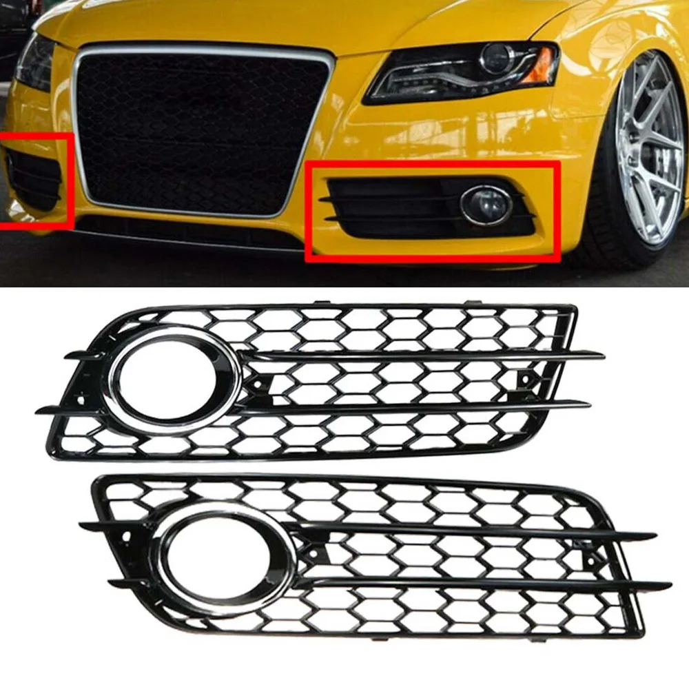 2PCS Car Front Fog Light Grille Cover Honeycomb Fog Lamp Grill For Audi A4 B8 S-Lines S4 Bumper 2008-2012 8K0807681C 8K0807682C