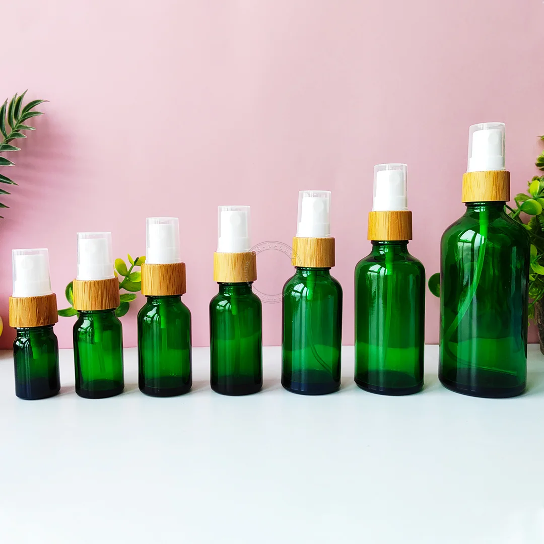 

5ML10ML 15ml 20ml 1OZ Green Blue Round Shoulder Glass Empty Bottles Eco-friendly Bamboo Caps Essential Basic Massage Oil Vials