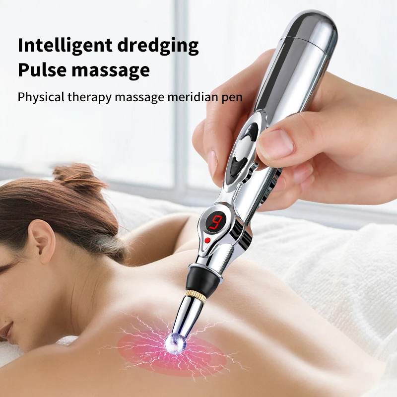 Acupuntura elétrica Point Massage Pen, Meridian Energy Massage Pen, Terapia de alívio da dor, pescoço traseiro, rosto beleza rolo, 5 cabeças