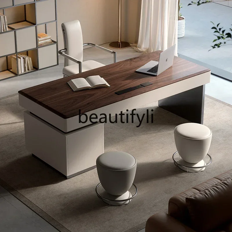 

ss C C Walnut desk home study office computer table and chair light luxury modern boss table
