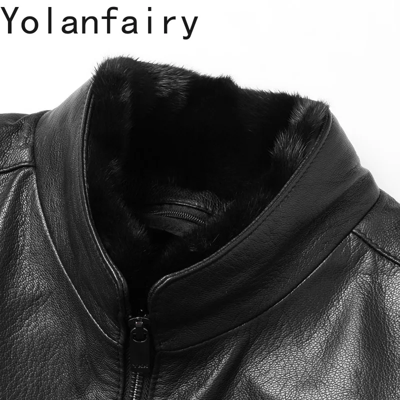 Yolanfairy jaqueta de couro de pele de cabra genuína dos homens inverno destacável forro de pele de vison casaco homem roupas casacos de pele real chaqueta hombre