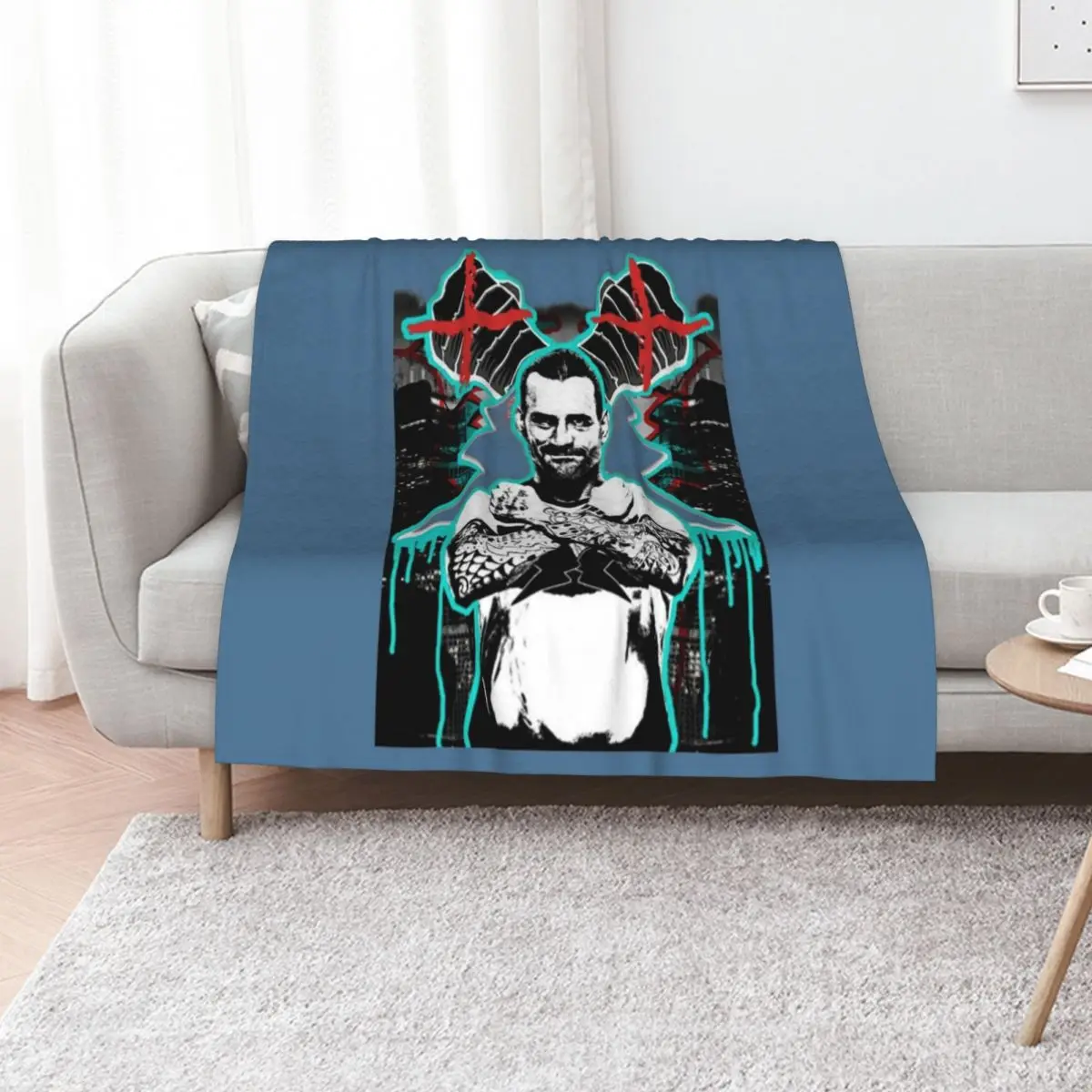 Cm Punk T-ShirtCM PUNK ''X'' (BADART) T-Shirt_by W3IRD GVNG Throw Blanket Flannel Fabric Camping Travel Blankets