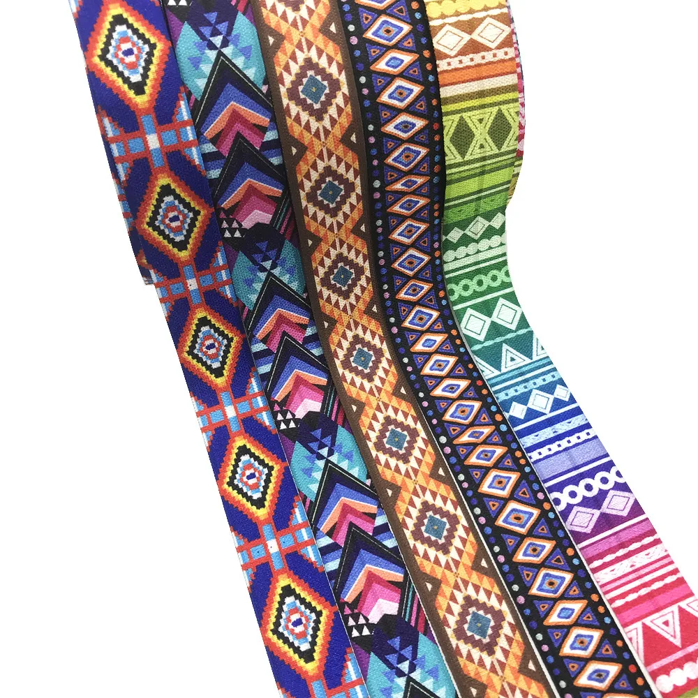 20mm Aztec Geometry Print Fold Over Elastic Stretchy Band DIY Girls Hair Ties Strap Headband Accessories Wholesale