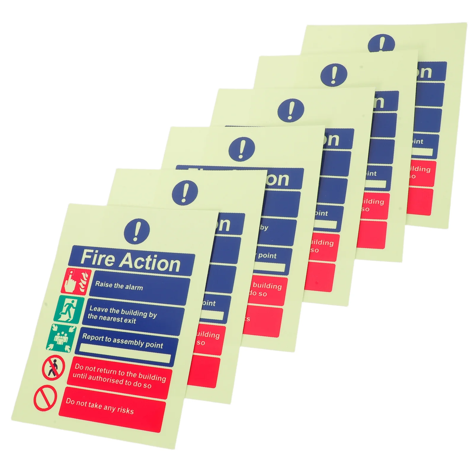 

6Pcs Glow in Safety Stickers Vinyl 15x20cm Self Adhesive Emergency Procedure Sign Office Warehouse School Factory